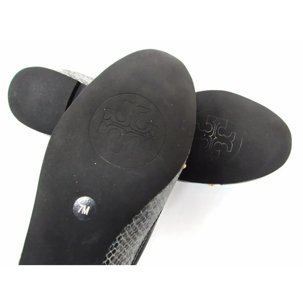 Tory Burch Black Patent and Gray Snake-Print Ballet Flat